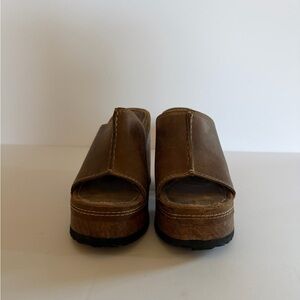 Candie's Brown Leather Slide Platform Sandals